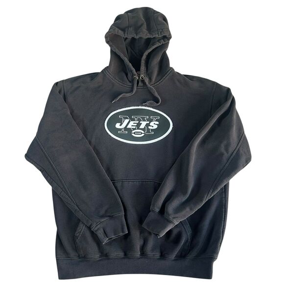 Vintage New York Jets Graphic Hoodie Men’s Medium Black Fleece Pullover Logo NFL - Picture 2 of 11